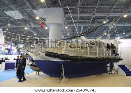 ISTANBUL, TURKEY - FEBRUARY 14, 2015: Altan Girl boat in 8. CNR Eurasia Boat Show, CNR Expo