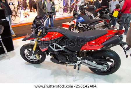 ISTANBUL, TURKEY - FEBRUARY 28, 2015: Aprilia Dorsoduro in Eurasia Moto Bike Expo in Istanbul Expo Center