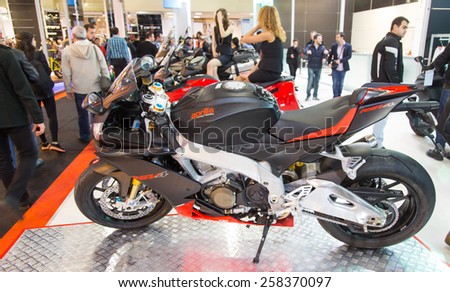 ISTANBUL, TURKEY - FEBRUARY 28, 2015: Aprilia RS4 in Eurasia Moto Bike Expo in Istanbul Expo Center