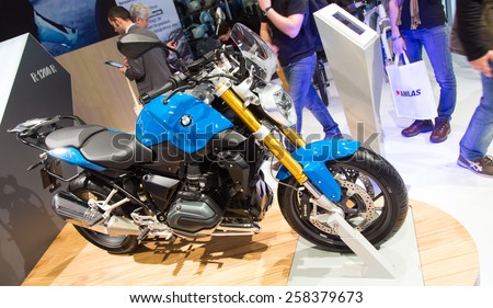 ISTANBUL, TURKEY - FEBRUARY 28, 2015: BMW R1200R in Eurasia Moto Bike Expo in Istanbul Expo Center