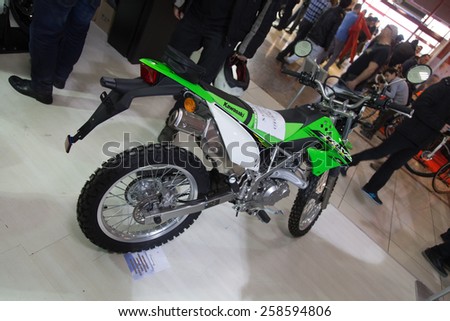 ISTANBUL, TURKEY - FEBRUARY 28, 2015: Kawasaki KLX 150L in Eurasia Moto Bike Expo in Istanbul Expo Center