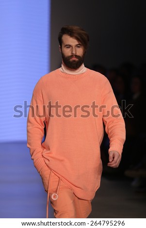 ISTANBUL, TURKEY - MARCH 20, 2015: A model showcases one of the latest creations by David Catalan in Mercedes-Benz Fashion Week Istanbul