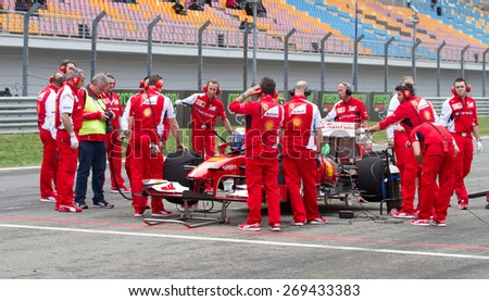 ISTANBUL, TURKEY - OCTOBER 26, 2014: F1 Car in start line of Ferrari Racing Days in Istanbul Park Racing Circuit
