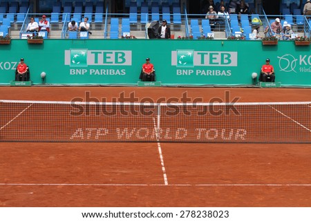 ISTANBUL, TURKEY - MAY 02, 2015: ATP World Tour Tennis net during TEB BNP Paribas Istanbul Open 2015
