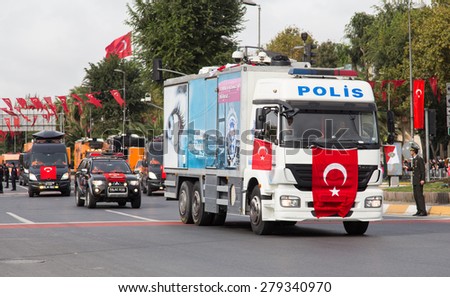 ISTANBUL, TURKEY - OCTOBER 29, 2014: Disaster and Emergency Managment Presidency vehicle in Vatan Avenue during 29 October Republic Day celebration of Turkey
