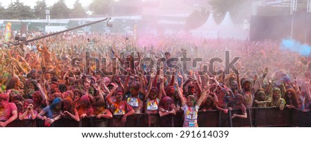 ISTANBUL, TURKEY - MAY 17, 2015: People gather and have fun in Kurucesme Arena after Color Up Run, Istanbul