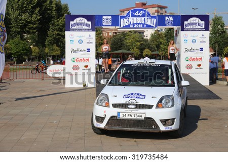 ISTANBUL, TURKEY - JULY 26, 2015: Cem Alakoc with Ford Fiesta ST of Delta Sport Team in Podium Ceremony of Bosphorus Rally 2015