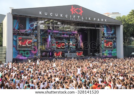 ISTANBUL, TURKEY - AUGUST 01, 2015: DJ Bl3nd on stage of Life in Color the Big Bang tour in Istanbul Kurucesme Arena