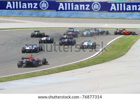 ISTANBUL - MAY 08: F1 cars before 4th turn during 2011 F1 Turkish Grand Prix, Istanbul Park on May 08, 2011 Istanbul, Turkey