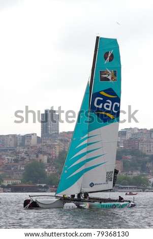 ISTANBUL - MAY 28: Skipper Ian Williams, Team GAC Pindar boat competes in the Extreme Sailing Series, on May 28, 2011 Istanbul, Turkey.