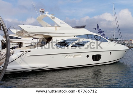 ISTANBUL - OCTOBER 22: Azimut 55 motor yacht during 30th international Istanbul Boat Show on October 22, 2011 in Istanbul, Turkey