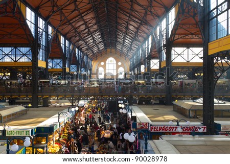 BUDAPEST - NOVEMBER 05 : People visit and shopping in the Great Market Hall on November 05, 2011 in Budapest, Hungary. Great Market Hall is the largest indoor market in Budapest, it was built 1896.