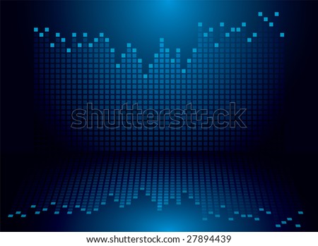 Blue and black graphics equaliser background with a music inspired theme