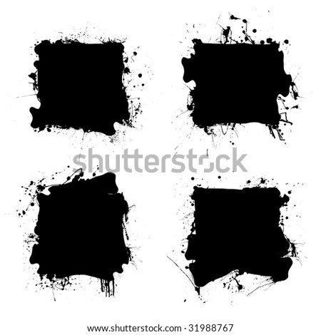 Collection of four ink splats with grunge effect and room for text
