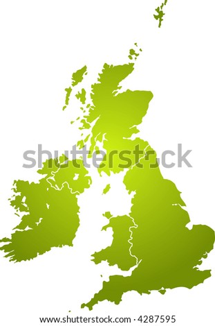 Illustration of the british isles in different shades of green isolated from the background