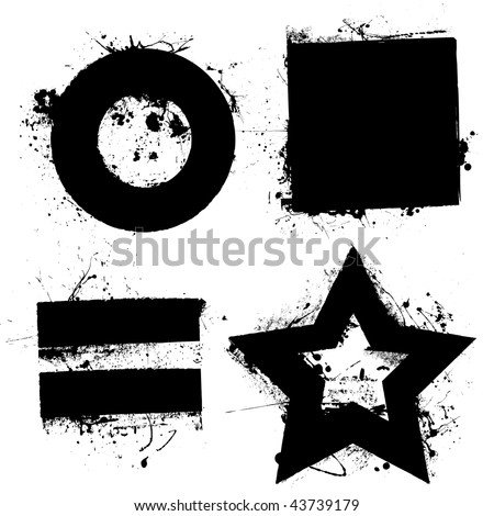 Black grunge ink splat shapes with star and circle