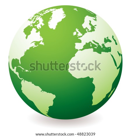 green planet earth showing a green globe with drop shadow