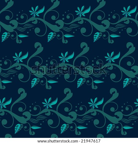 Illustrated floral seamless tile design in green and blue making an ideal background for a web page or presentation