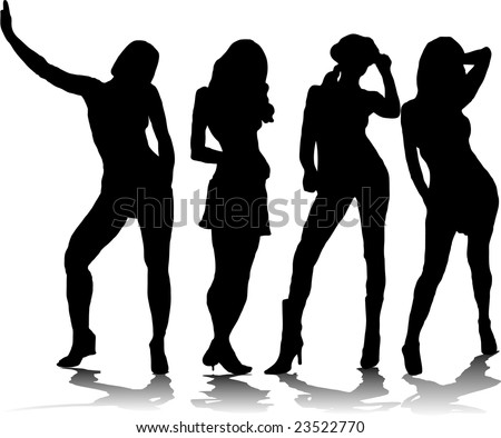 A Group Of Four Sexy Women In Black Silhouette With A Shadow Stock ...