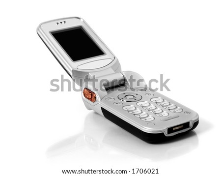 Silver flip cell phone open