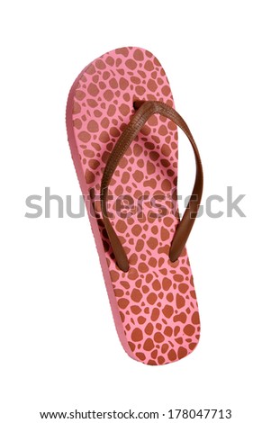 Beach flip flops - Brown-pink leopard / object photography in a studio of women's beach shoes - isolated on white background