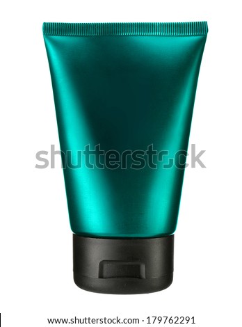 Turquoise cosmetic tube / studio photography of turquoise plastic tube for cream - isolated on white background