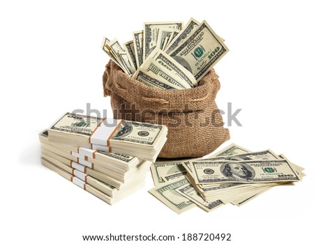 Money bag / studio photography of bag with hundred dollar bills