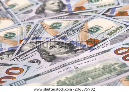 Money background / studio photography of American moneys of hundred dollar
