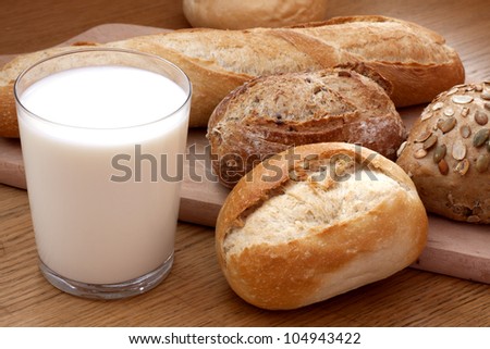 glass of milk and bread