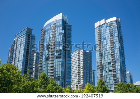 Modern apartment buildings in Vancouver, Canada.