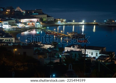 The old port town of Mykonos in the evening lights. Greece.
