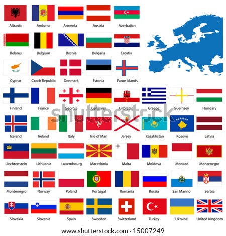 Official list of all European country flags and map.