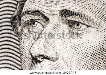 Secretary of the Treasury Alexander Hamilton close up from 10 dollar bill