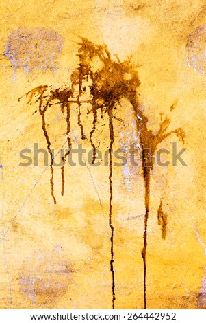 Creative background old concrete wall pour yellow paint, stains, spots, cracks and scratches. Grungy concrete surface. Great background or texture for your project.