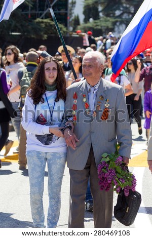 SEVASTOPOL, CRIMEA - MAY 9, 2015: Veterans at the parade in honor of the 70th anniversary of Victory Day on 9 May 2015, Sevastopol