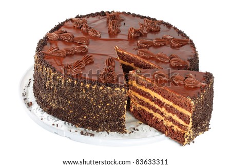 chocolate cake, isolated on a white background