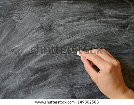 Hand writing with chalk on a blackboard, space for your text