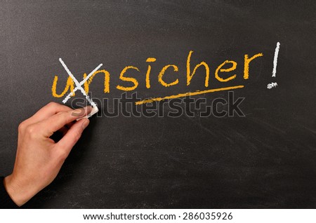 Hand writing safe with chalk on a blackboard, German financial concept