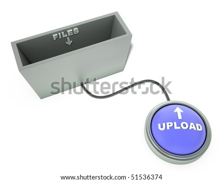 A box to place files connected to an upload button isolated on a white background.  High resolution 3d render.