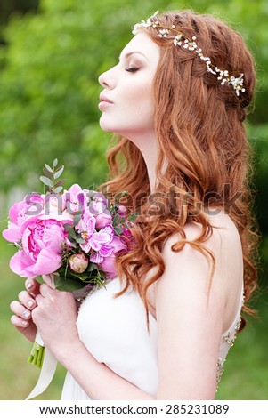 Beautiful bride portrait with pearl accessory. Fairy tail