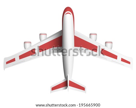 Raster isolated realistic red airplane top view.