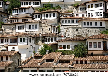 Detail of windows in Berat, also called city of a thousand windows