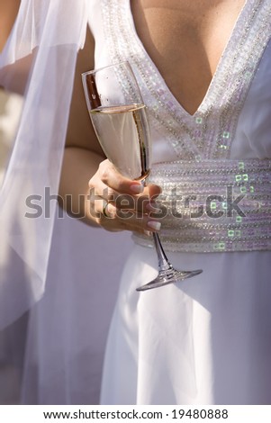 bride with wine glass during wedding celebrations