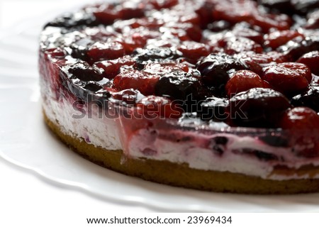 Surface of mixed berry tart. Sweet food with berry fruits
