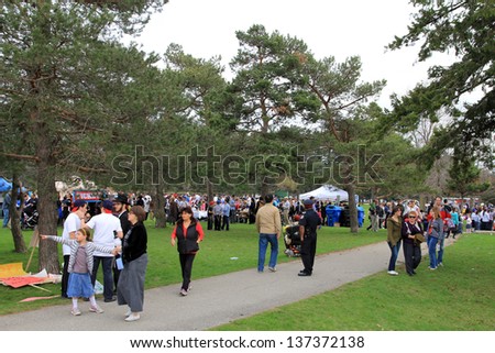 TORONTO - APRIL 28: Participants of community at  Lag B\'Omer celebration  in Earl Bales Park in April 28, 2013 in Toronto.