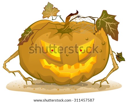 Terrible pumpkin lantern for Halloween. Holiday halloween accessories. Illustration in vector format