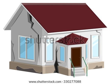 House destroyed. Cracks in walls of home. Property insurance. Errors construction. Isolated on white vector illustration