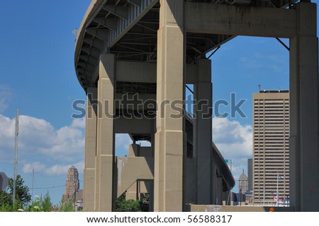 Buffalo New York Skyway bridge leading into downtown Buffalo.