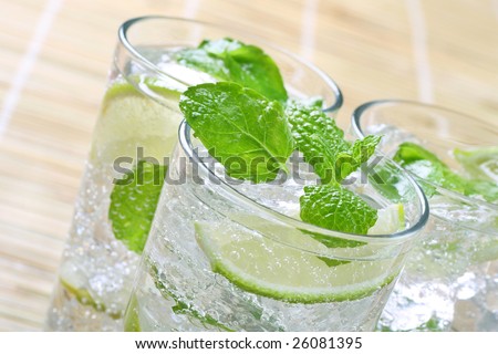 mojito cocktail, white rum, lime and mint