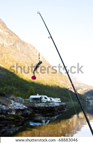 Close up of a bait hang on fishing pole